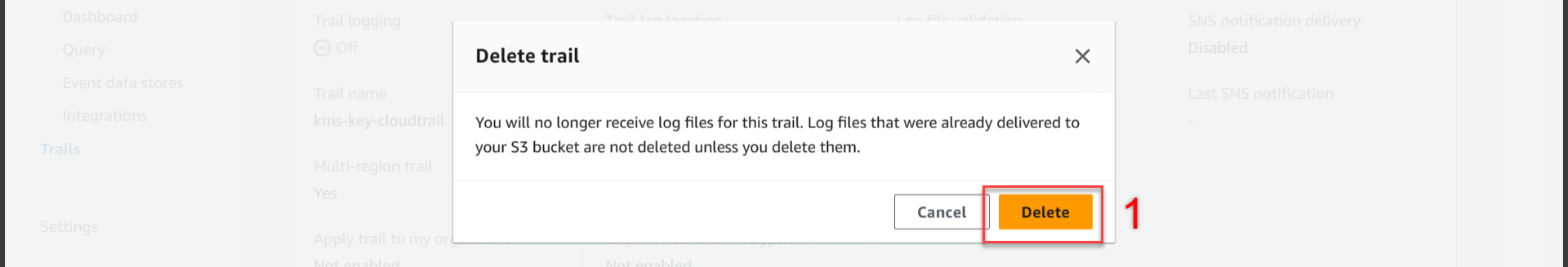 delete cloudtrail